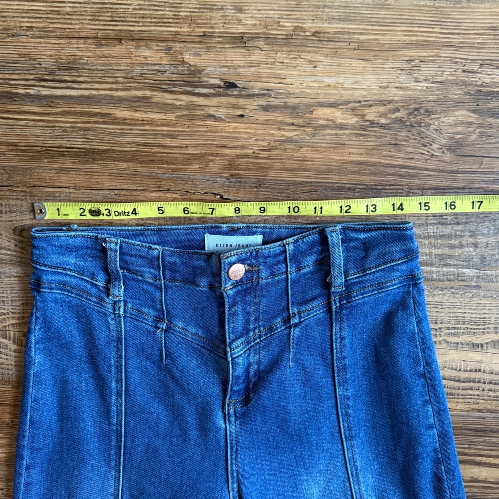 Risen Jeans FLARE Wide Leg Pants Womens 7/28 High Rise Front Seam Denim Boho - Picture 7 of 13